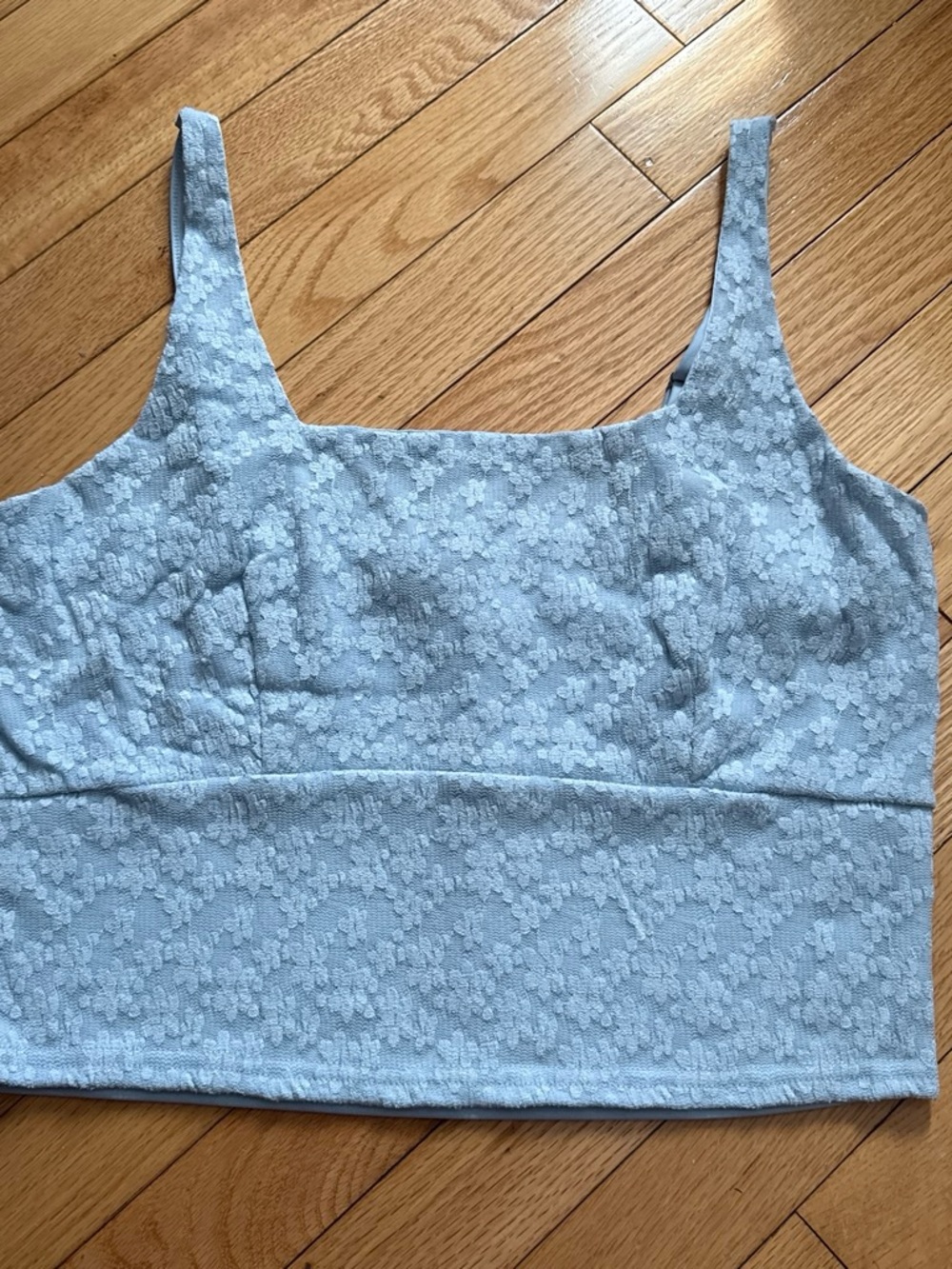 Textured Light Blue Floral Crop Tank Top